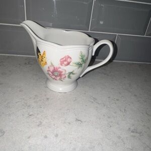 Lenox Floral Meadow Butterfly Porcelain Creamer - White with Pink Flowers